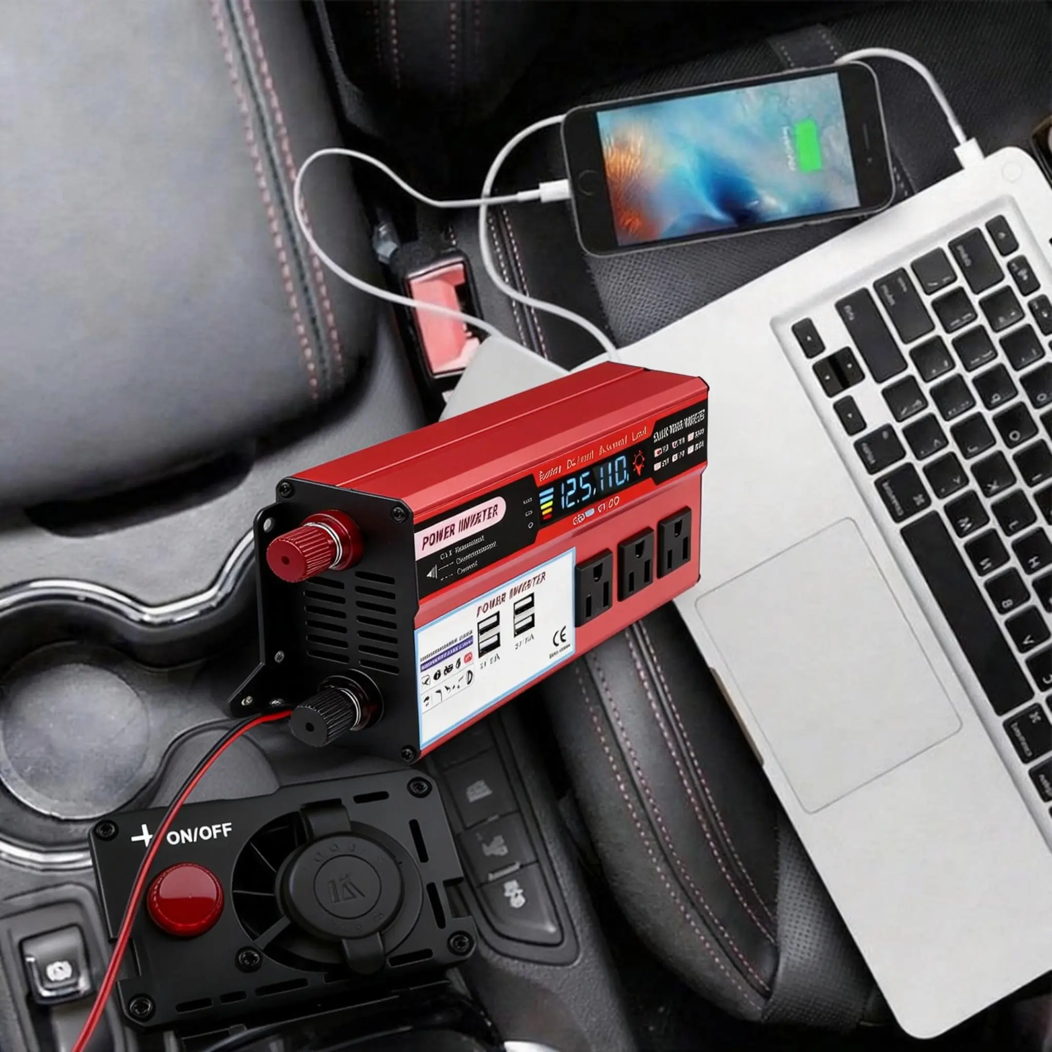 Portable 5000W Peak Auto Power Inverter, DC 12V to AC 110V, Multiple AC Outlets, Fast-Charging USB Ports, Lightweight Adapter for Trucks, RVs, Family Trips, Device Charging