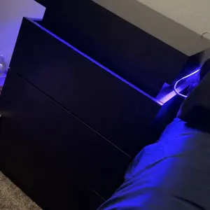 Sikaic Nightstand With Sliding Top Charging Station And LED Lights Furniture Bedroom Modern Design Bedside Table Drawer Home