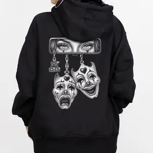Look and Smile now cry later Chicano Clothing Lowrider Chicana Art Gangster Cholo Outfit Cotton Fabric Menswear Casual Streetwear Hoodie Unisex Loose Fit 100% Cotton