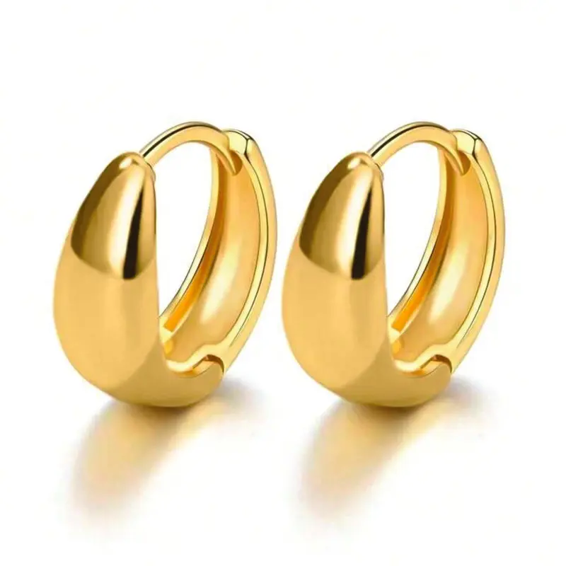 Women's 14 Karat Gold Plated Teardrop Huggie Hoop Earrings - 6mm Dainty Hinge Clasp Mini Hoops, One Size Base Metal Tear Drop Earrings Jewelry for Adults, Birthday, Everyday Daily Ear Stacking