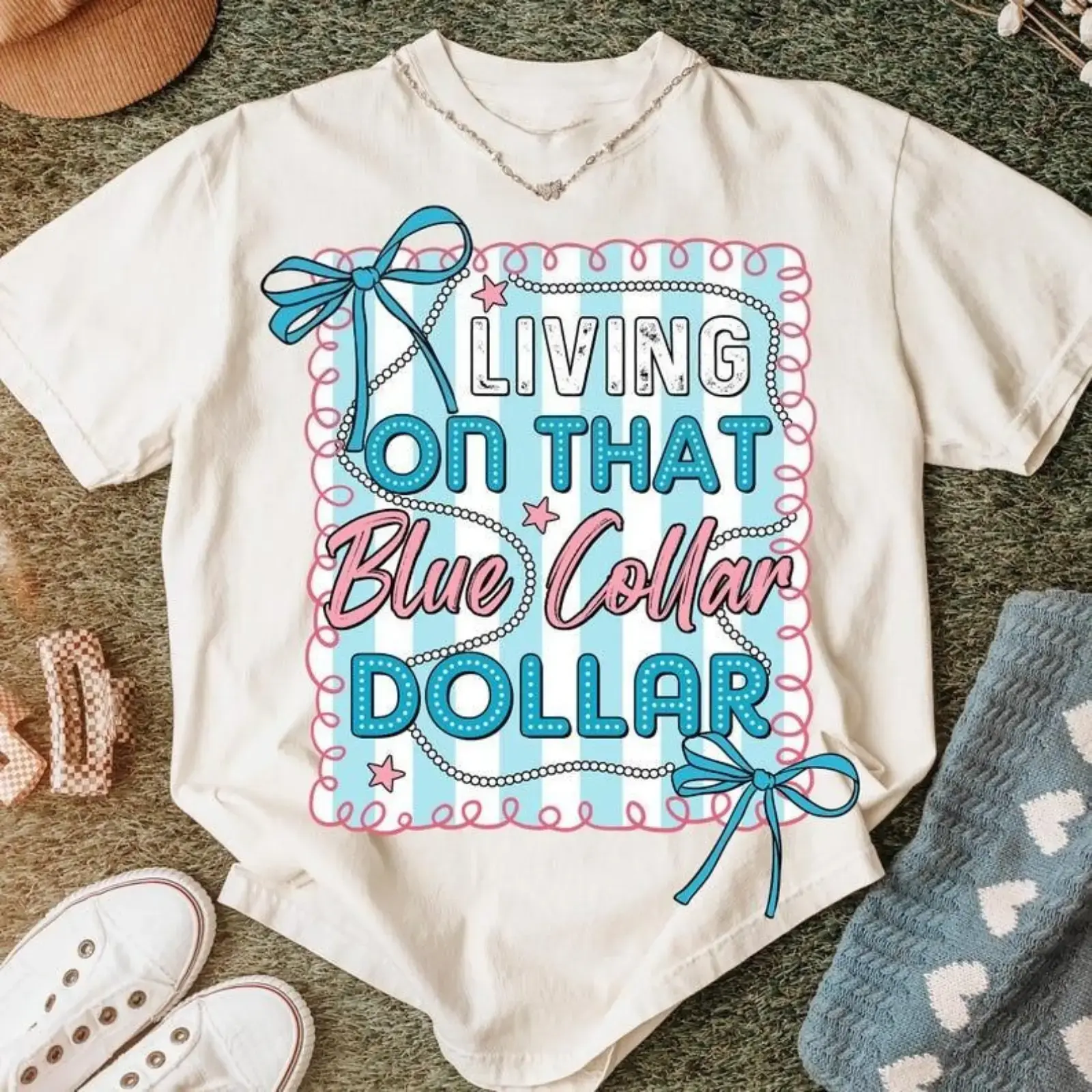 Graphic Tee Blue Collar Dollar Shirt, Preppy Western , Funny Country Shirt Design, Patriotic Western Coquette Png, Working Classool Sublimation Womenswear Casual