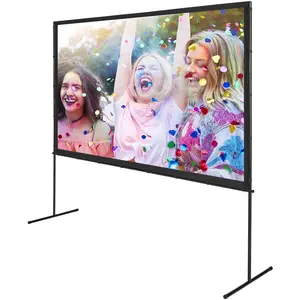 100 inch Projector Screen with Stand - Outdoor Movie Screen 16:9 4K 1080P HD, Wrinkle-Free Portable Projection Screen with Carry Bag & Ground Stakes for Backyard Movie Night Camping Home Theater outdoorfun