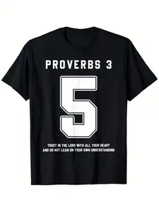 s Proverbs 3:5 Bible Verse Christian T-Shirt - Soft Cotton Jersey Tee with Number 5 Design & Scripture Print Comfortable Casual & Sports Wear Machine Washable Faith-Based Gift for Church Gym Outdoor Activities (Black/White)