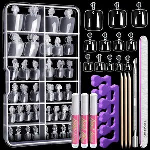 Toe Nail Tips with Nail Glue, Clear Press On Toenails for Women, False Toenails Acrylic Toenails Kit, Fake Toe Nails Glue on Toe Tips
