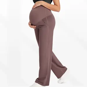 Maternity wide-leg pants, casual maternity wear during pregnancy, autumn and winter do not restrain the belly, straight support, high waist yoga