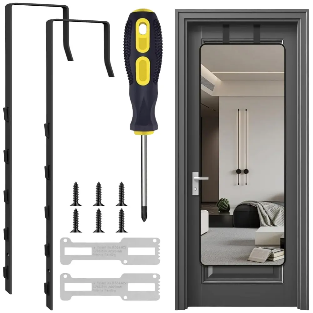 2 piece Adjustable Door Mirror Hook black professional door mirror hook Over The Doors-Mirrors Hook Door Mirrors Hanger Set with Protective Lining