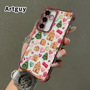 Phone Case Compatible with Samsung Galaxy S23 Ultra S24 Plus S25 S22+ FE Edge Gingerbread Christmas Delight Pattern Clear Protective Four Corners Air Cushion Anti-drop Premium Plated Cover