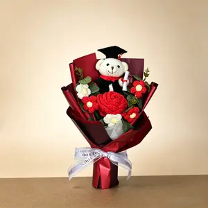 Handcrafted Crochet Rose Bouquet, Grad Gift for Girls, Rose Bouquet for Girlfriend, Handcrafted Crochet Yarn Rose Bouquet, Rose-Shaped Lifelike Artificial Flowers Bouquet