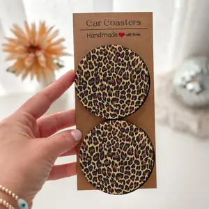 2/4Pcs Leopard Print Car Coasters-Absorbent Neoprene & Easy Clean,Gift for Him/Her