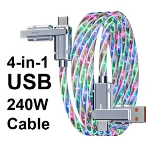 Four-in-One 240W Colorful lights Data Cable,Supports fast charging and data transmission,Free switching four interfaces, Luminous Durable