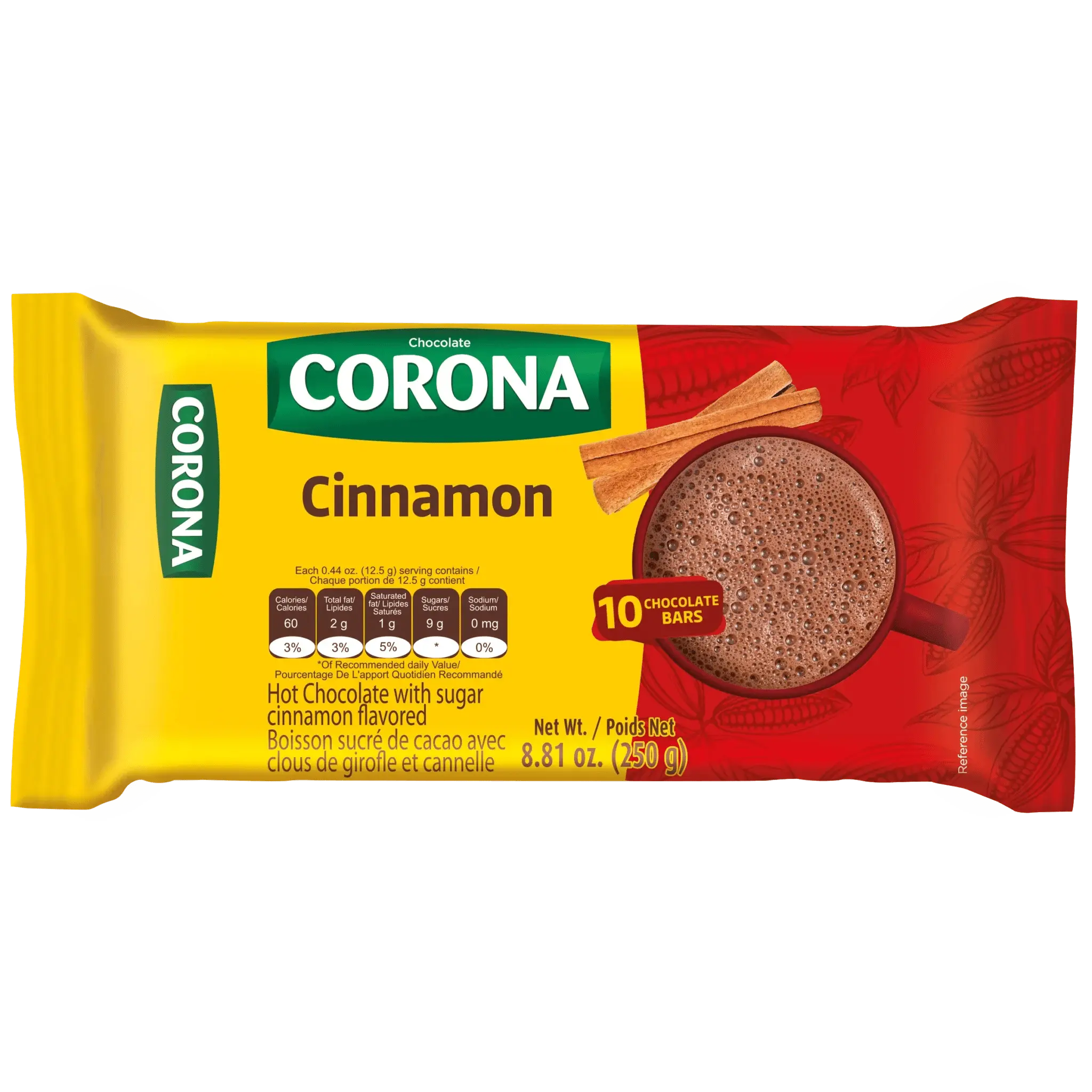 Chocolate Corona – 8.81 oz (250g) – Cinnamon Colombian Sweet Hot Chocolate Bar – 10 Bars