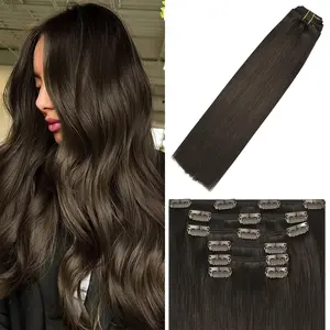 6-Piece Clip-In Hair Extensions 24inch Invisible Black Clips Human Hair Blend Wavy Volumn Booster with Straight Bonus Weft