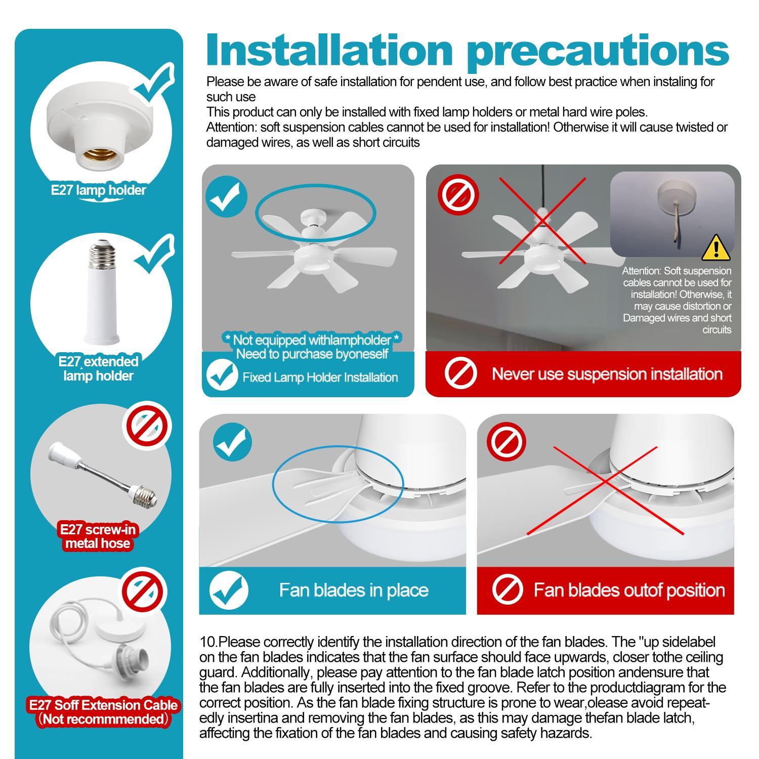 Ceiling Fan Light with Remote Control, 3 Wind Speeds, E27 Base, Adjustable Lighting, Suitable for Bedroom, Dining Room, Kitchen, Garage