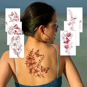 6 pieces fake tattoos temporary tattoo stickers red flower butterfly pattern suitable for girls suitable for parties and daily use