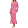 ZESICA Women's Long Sleeve Floral Bodycon Dress 2026 Spring Fall Ruched Mesh Wedding Guest Cocktail Party Maxi Dresses