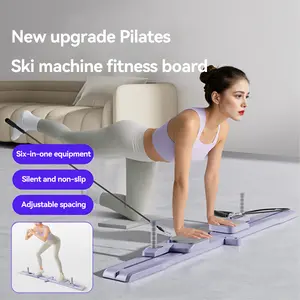 6-in-1 Multifunctional Split Pilates Reformer Ski Machine Fitness Board with Adjustable Spacing Foldable Portable Home Gym Equipment for Core Strength Training Includes Thickened Knee Pad