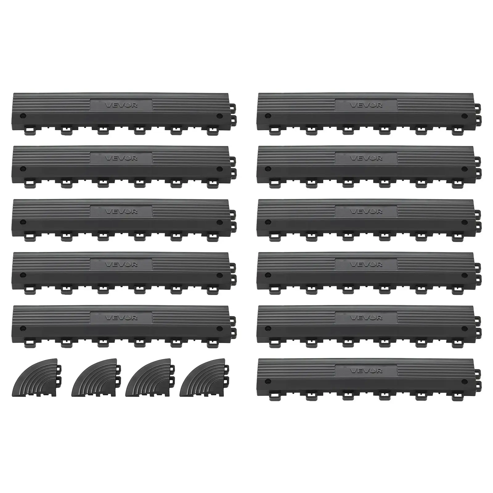 【DealsForYouDays】VEVOR Transition Edge Kit, 11-Piece, Durable PP Interlocking Modular Garage Floor Edging, Easy Installation, Edge Protection for Wet Area Restaurant, Only Compatible with VEVOR Drainage Mats, Black