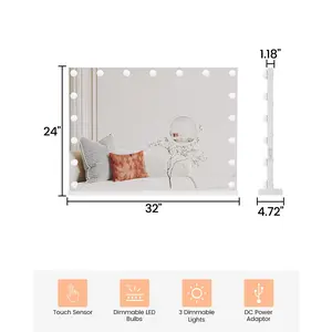 Cinematic-Style Vanity Mirror with Lights – 19-Inch Round Bathroom Makeup Mirror, 3-Color Dimmable LED, Touch Control, 3X Magnification, Metal Frame