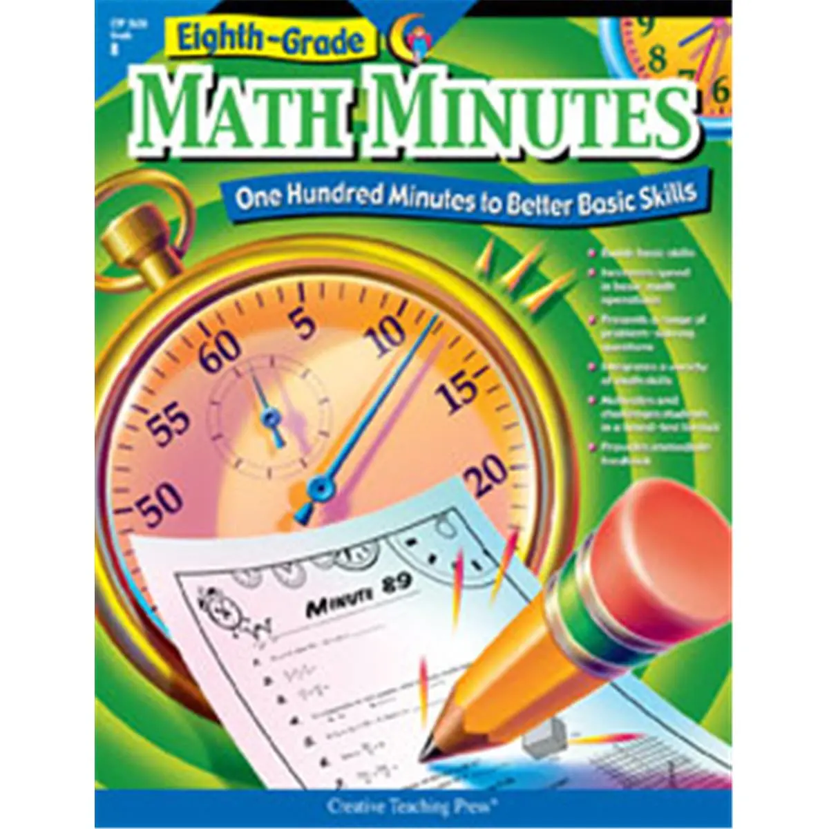 Creative Teaching Press Math Minutes Workbook for 8th Grade - 10 Problems on Each Sheet, 100 Quick Drill Sheets, Assesses Student Progress, Builds Basic Math Skills, Math Learning Book, 8Th Grade Students