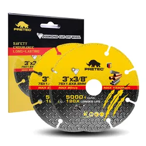 3 Inch Diamond Cutting Wheel for Metal, 2 Pcs Carbide Cut Off Wheels with 3/8" Arbor Hole, 3'' Angle Grinder Cutting Disc with 5000+ Cuts on Rebar, Steel, Iron and INOX, 100x Longer Wheel Life