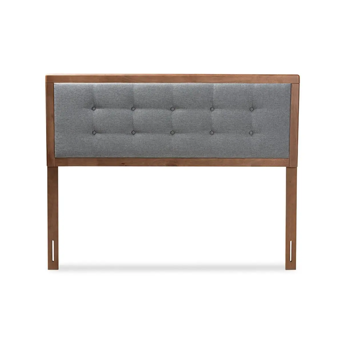 212 MAIN Sarine Mid-Century Modern King-Size Upholstered Headboard - Dark Grey Fabric, Walnut Brown Finished Wood, 58.3" x 78.1" x 0.9", Button Tufting, Assembly Required (Model MG97053-Dark Grey-Ash Walnut-HB-King), King Bed Fit