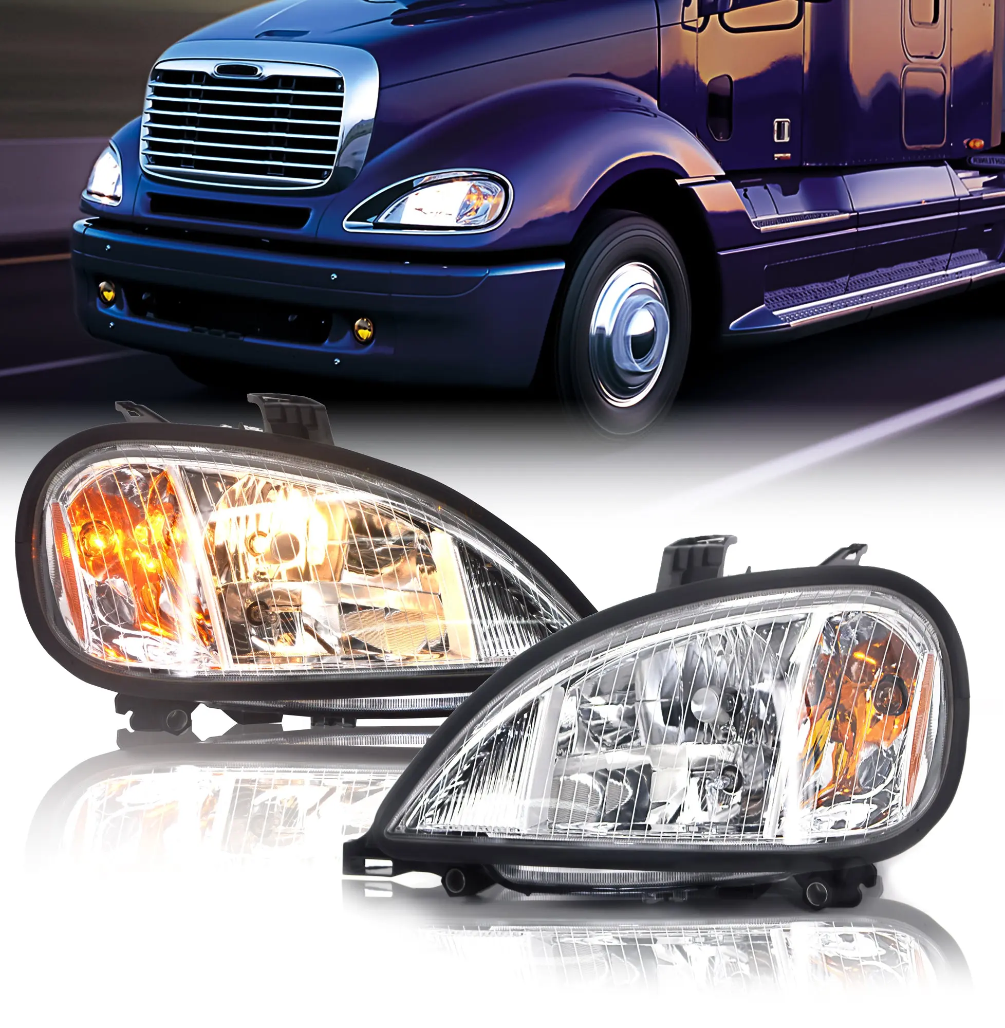 Torque Headlight PAIR Replacement for 1996-2017 Freightliner Columbia Semi Trucks [Included All Bulbs] Driver Left Passenger Right Side Set Assembly DOT SAE Approved Headlamp (TR026-L, TR026-R)