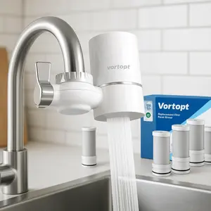 Vortopt Faucet Water Filter for Sink, Rapid Flow - 500 Gallons Faucet Mount Water Filtration System for Tap Water, NSF Certified Reduces Chlorine & Bad Taste with 1 Replacement