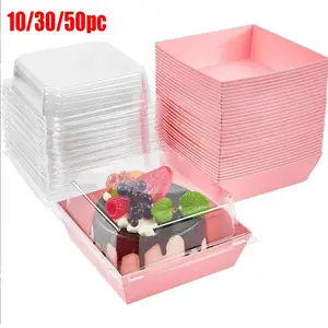 Square Paper Baking Box with Transparent Lid, Bakeware Ideal for Cookies, Sandwiches, Cake Slices, Strawberries, Perfect for Parties and Picnics