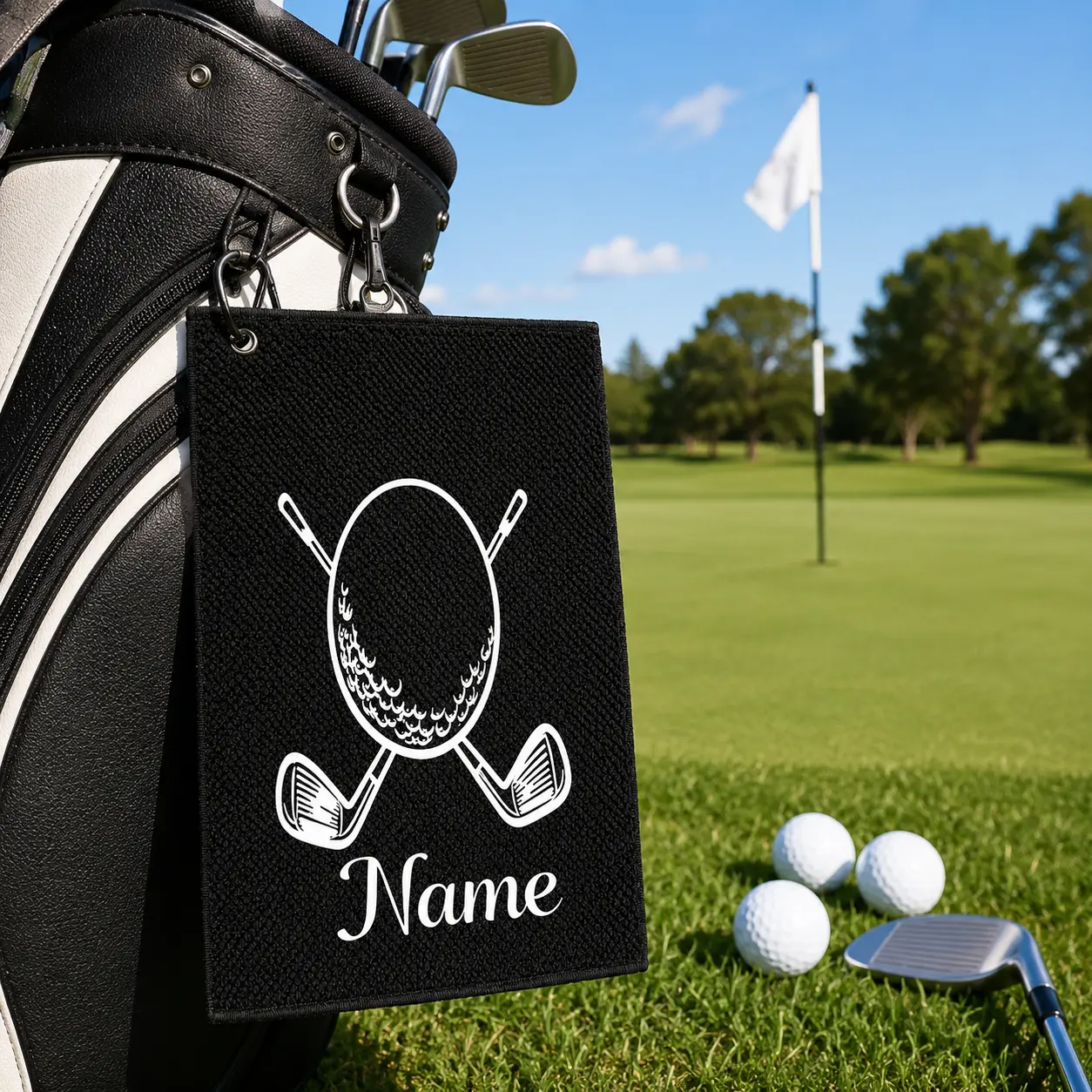 Custom Embroidered Golf Towel - Personalized Name & Initial, Absorbent Quick-Dry, Ideal for Christmas, Birthday, Dad, Husband, Father’s Day Gifts, Microfiber Towel, Unisex, Compact, Waffle Weave, On-Course, Corporate Team Building