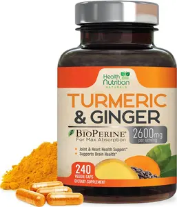 Organic Turmeric Curcumin 2000mg and Ginger 400mg Supplement 95 Percent Curcuminoids Black Pepper Max Absorption Joint Support Mobility Bottled in USA 240 Capsules Daily Wellness Care Formula