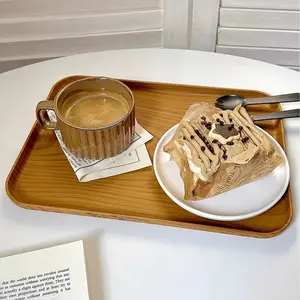 Style Faux Wood Grain Tray, Long Rectangle Tea Plate, Dessert Dish, Storage Plate, Cake Stand, Plastic Serving Platter, Home Cutlery Tableware