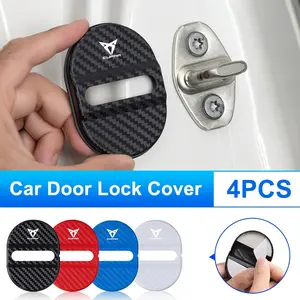 4pcs Carbon Fiber Car Door Lock Anti-Rust Protective Cover, Car Accessories Compatible with Cupra Cordoba Ibiza Leon Alhambra Ateca Arosa Arona