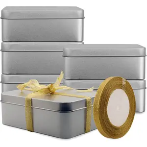 Empty Tins Box with Lid,6 Pack Tins Cans Container for Treats, Gifts, Candle, Favors and Crafts, Silver(4.9 x 3.7 x 2.3 Inches)