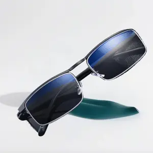 2026 New 2-in-1 progressive multi‑focus metal semi‑rim reading glasses-classic and stylish; dual function; available in three colors; includes glasses case daily