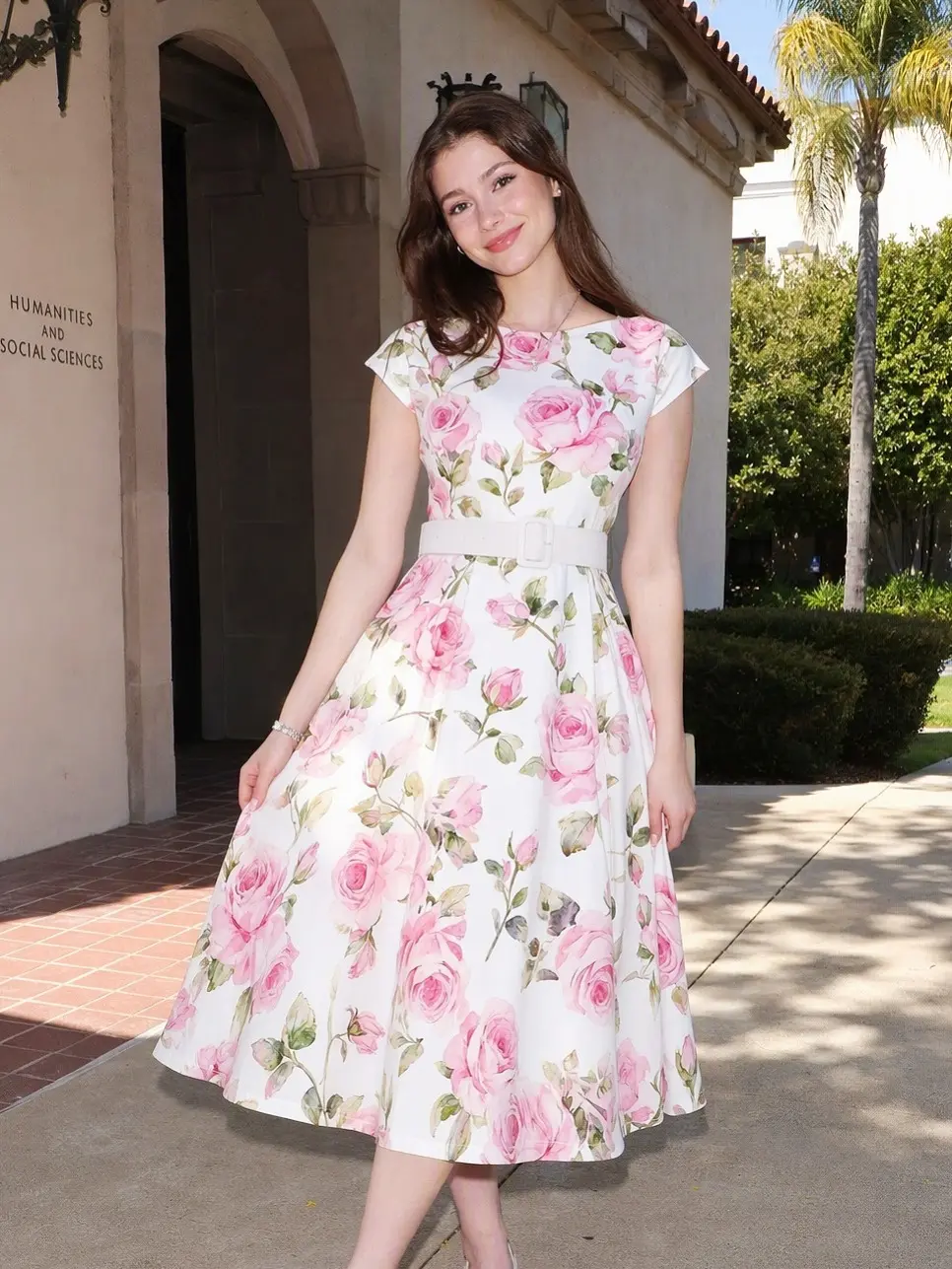 RETRO STAGE Women's 1950s Vintage Fitted Bell-Shaped Flower Old-Fashion Sash Casual Dress - Boat Neck, Cap Sleeves or Sleeveless, Antique Floral Wear for Spring Vacation, Bell-Shaped Casual BackToSchool Sohochic Fall Dresses Fall outfits Fall fashion