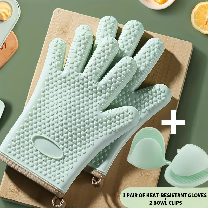 Thickened heat-resistant and anti-scalding gloves, breathable oven mitts for the kitchen, with a surface that can be washed directly with water. These high-temperature resistant microwave oven gloves are suitable for kitchen cooking, baking, microwave use