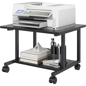 Under Desk Printer Stand, 20.5 x 15.7 Inches Cart With Wheels, 2 Tier Mobile Table for Home Office, Large Stand With Storage for Mini Fridge, Black