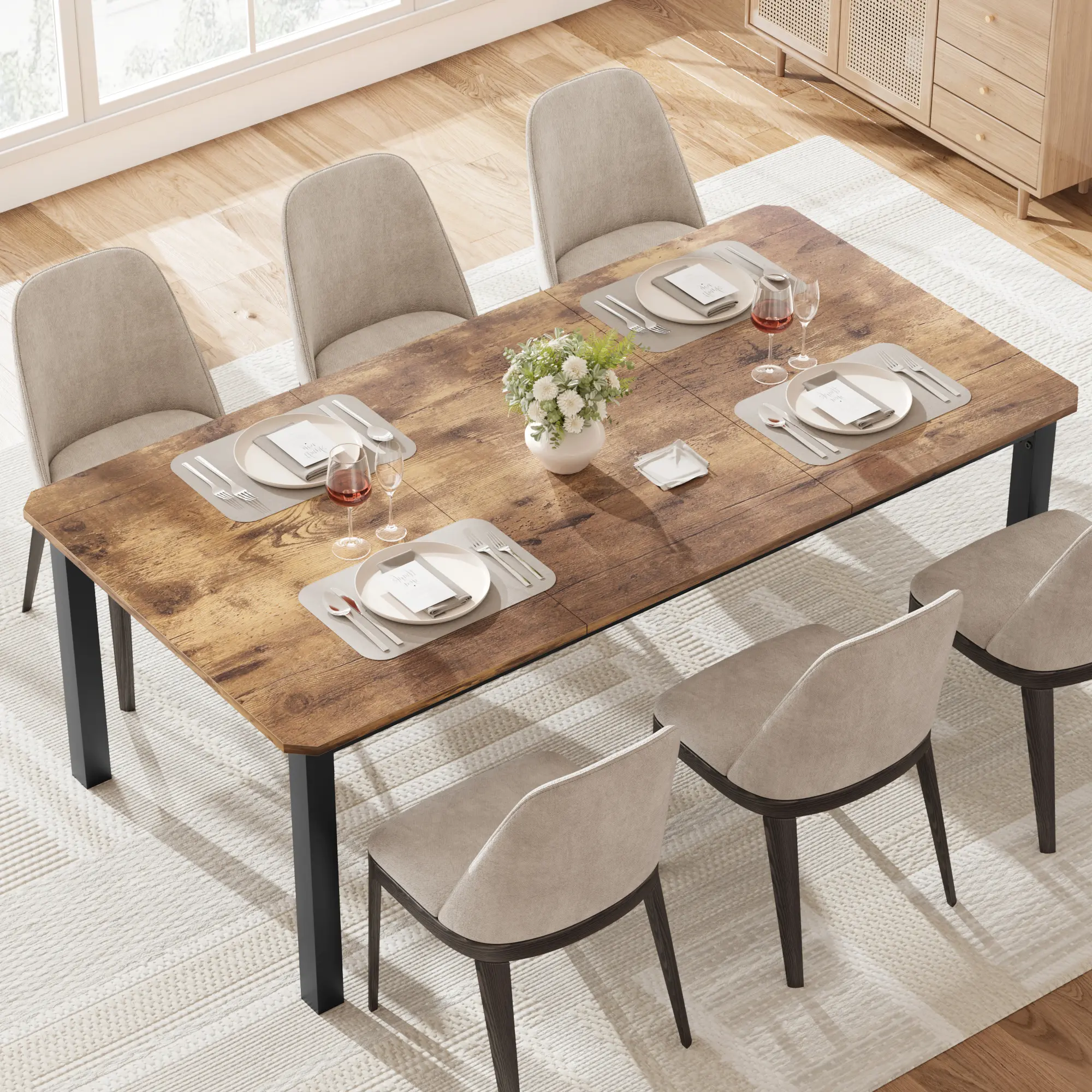 Garvee Extra Long 78.7'' Industrial Dining Table – Sturdy Metal Frame, Spacious Wood Rectangular Top – Seats 6-8, Perfect for Dining Room, Kitchen, Restaurant – Modern Rustic Style – Only Table