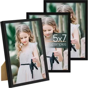 5x7 Picture Frame Set of 3, Made of High Definition Glass for 5 x 7 Black Frames, Wall and Tabletop Display Thin Border Photo Frame for Home Décor