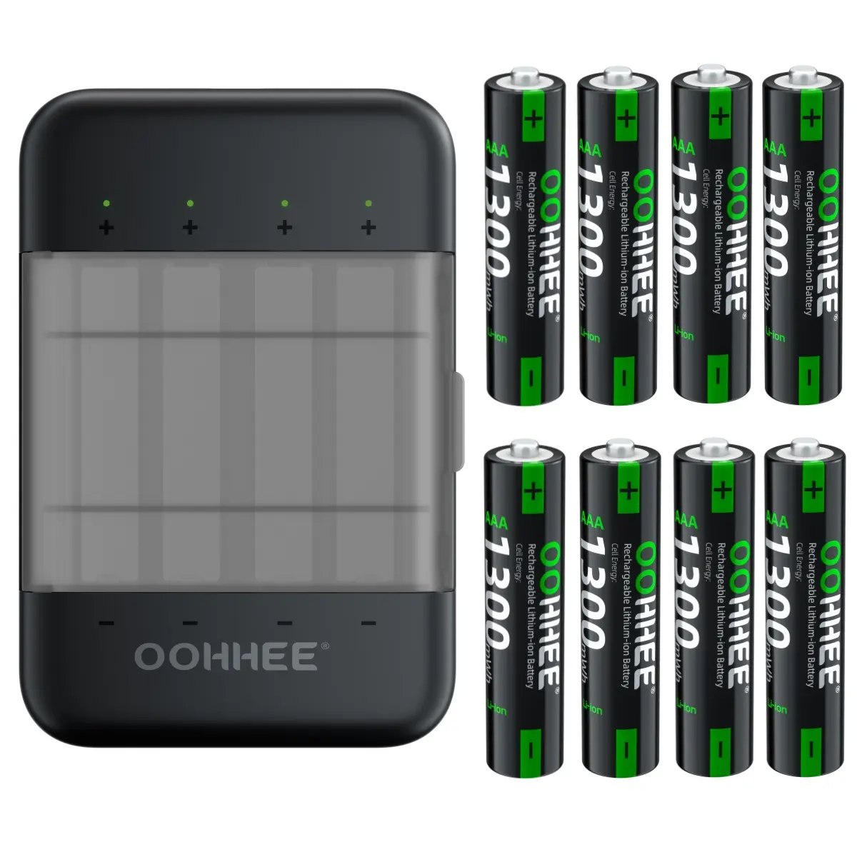 OOHHEE NEW 8pcs 1.5V Rechargeable AAA Lithium Batteries 1300mWh + 1x Charging Storage Box