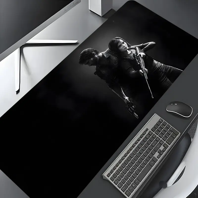 Black The Last of Us Design Extra Large Gaming Mouse Pad, Anime Mousepad, Computer Mouse Pad, Desktop Drotection Pad, Washable Rubber Pad Non-Slip Lock Edge Suitable For Home Office, Desktop Accessory, Gift for Family and friends