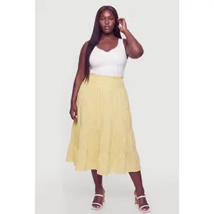 Plus Size Smocked High Waisted Tiered Maxi Skirt