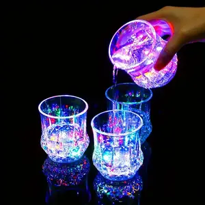 4-Pack Liquid-Activated LED Flash Crystal Plastic Tumblers, Multicolor Auto-Light-Up Glowing Drink Set for Bar Party Decor, Bundle & Multi-Item Party Gifts, Festive Holiday Present (Plastic Construction), Bundle Party Gifts