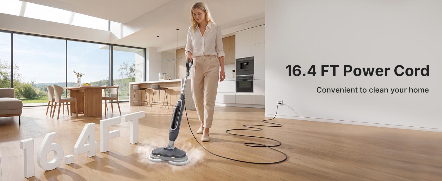 Steam Mop, All-in-One Scrubbing Steam Mops for Floor Cleaning with Rotating Pads, Floor Steamer with 2 LED Lights, 4 Cleaning Modes, Swivel Steering, 16.4 FT Cord, Safe for Hardwood and Tile