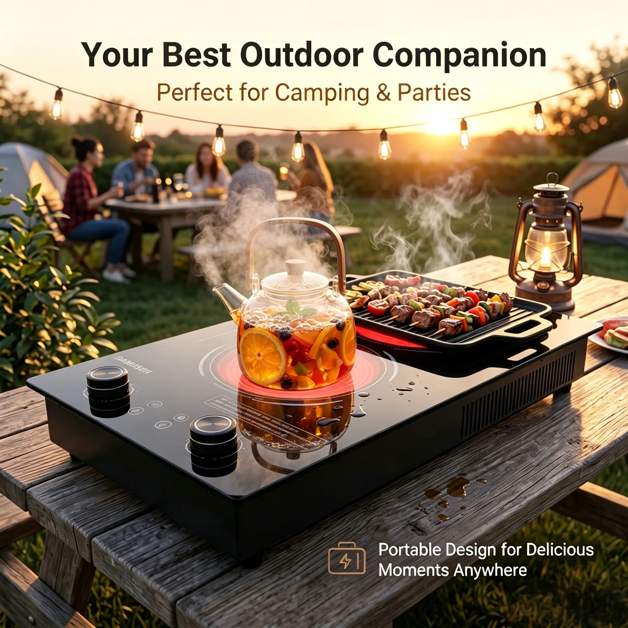 BAMUSEN Dual Burners Corded Electric Cooktop - Portable & Built-In, Sensor Touch Controls, 10 Power Levels, 9 Temperature Levels, 99-Minute Setting, Safety Lock, High & Low Voltage Warning, Over-Temperature Protection for Kitchen Use