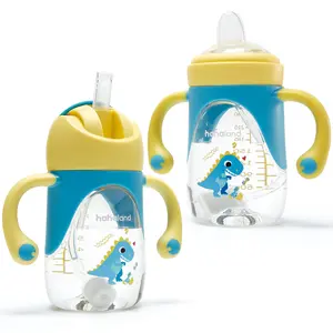 hahaland Sippy Cup for 6+ Month Old - 2 in 1 Spout & Straw Sippy Cups for  Cute Infant Newborn Toddlers 1-3 No Spill Transition Weighted Straw Toddler Cups - 1 Cup with 2 Nipples baby