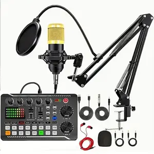A podcast kit including a wired BM800 condenser microphone with stand and a professional F998 sound mixer for recording vocals, dubbing, live broadcasts, podcasts and games for studio environments A gift for him.