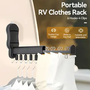 Heavy-Duty Aluminum Telescopic Clothes Rack with Hooks - Window-Mountable Extendable Hanger, Space-Saving Design, Foldable Multi-Scene Drying Rack for RV, Car, Bathroom, Balcony, Ideal for Home & Travel Use, Drying Racks