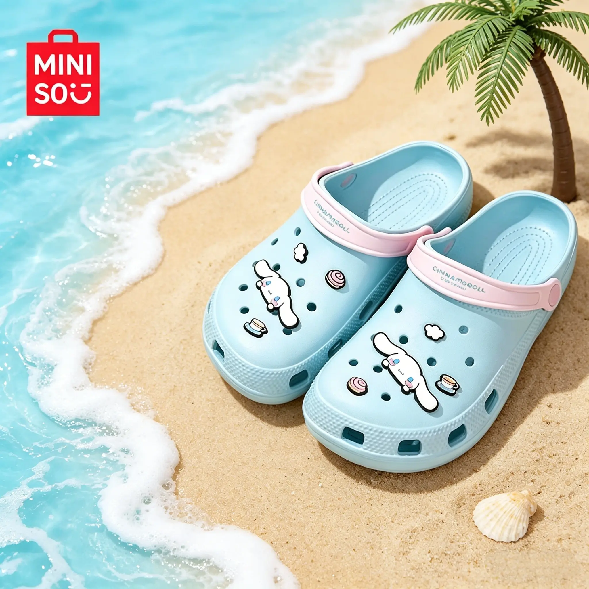 MINISO Sanrio Fashion Clogs & Slide Sandals, Summer Platform Elevated Shoes, Lightweight Non-Slip EVA Slip-Ons, Ideal for Beach, Outdoor Trips, Cute Styling, All-Day Comfort, Must-Have Summer Slippers & Essential Footwear for Summer Outings,#Summerwins