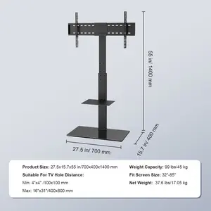 fathersdaygift VEVOR TV Stand Mount, Swivel Tall TV Stand for 32 to 85 inch TVs, Height Adjustable Portable Floor TV Stand with Tempered Glass Base for Bedroom, Living Room